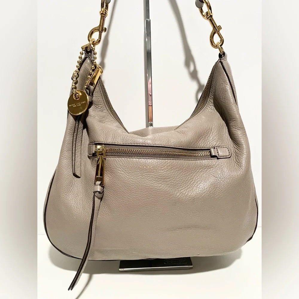 Marc Jacobs Taupe Leather Hobo Bag with Gold Hardware